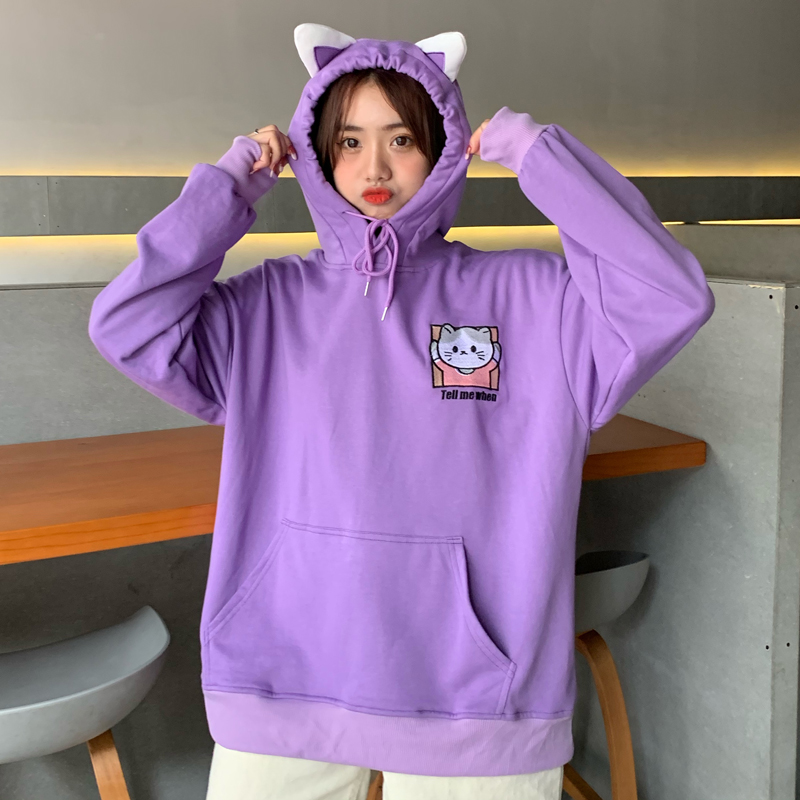 Áo Hoodie Tay Dài Đính Tai Mèo Dễ Thương Cho Học Sinh