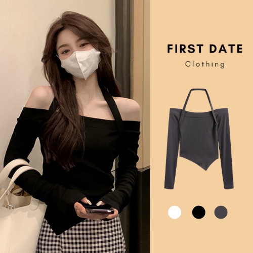Áo thun nữ dài tay sexy Áo trễ vai dây cổ FIRST body thiết kế mùa thu đông