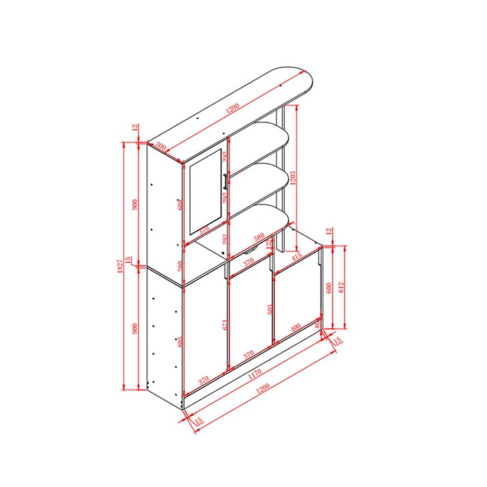 Tủ vang A1625A mẫu H 120cm - Tủ vách ngăn trang trí (kt 120x30x182cm)