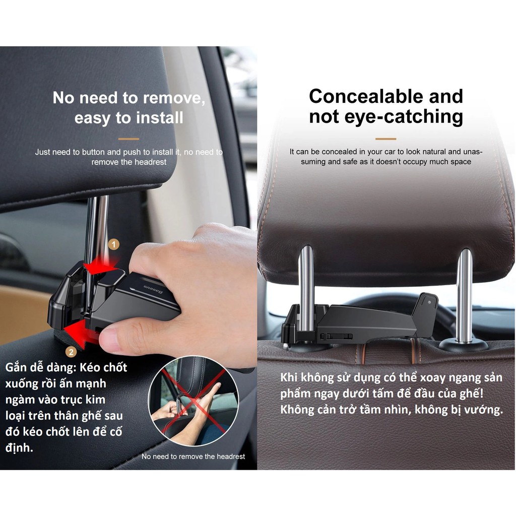 Giá đỡ điện thoại gắn lưng ghế Baseus back seat Hook Phone Holder