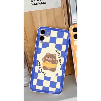 Ốp lưng iphone lưng cạnh vuông giả lp12 hình caro thỏ in viền cute 5s/6/6plus/6s/6splus/7/7plus/8/8plus/x/xr/xs/12promax