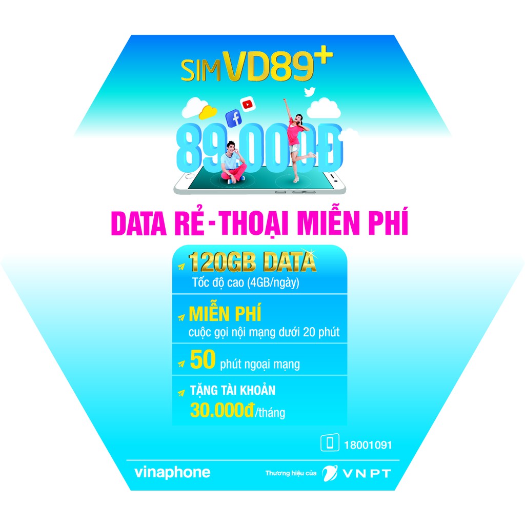 [MIỄN PHÍ THÁNG ĐẦU] SIM VINA 10 SỐ GỌI FREE,  DATA 4G 120GB / Tháng