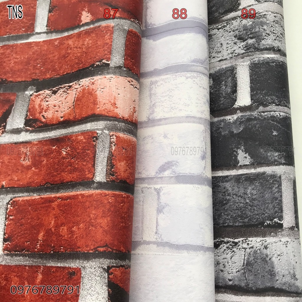 Giấy Dán Tường Giả Gạch Màu Trắng, Đỏ, Xám Đẹp, Lụa Không Keo, Khổ 10m x 53 cm