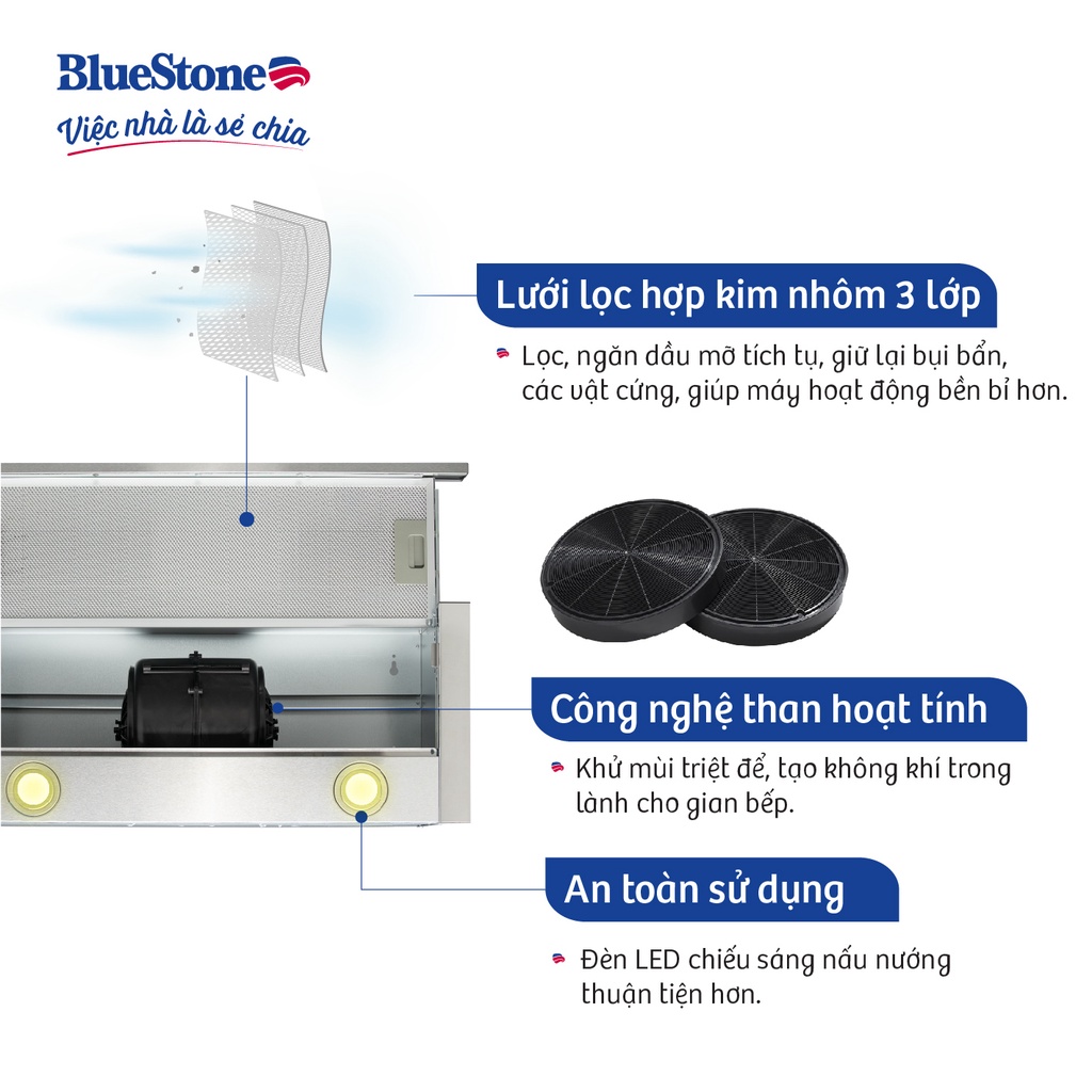 [Mã ELBLUEWL5 giảm 10% đơn 500K] Miễn phí lắp đặt HCM HN - Máy hút mùi Bluestone HOB-8725