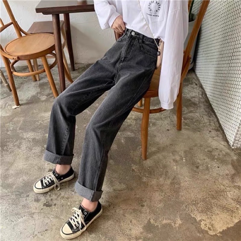Quần bò nữ ống rộngb basic C15, quần jeans ống suông  culottes lưng cao kiểu dáng Hàn Quốc cho nữ