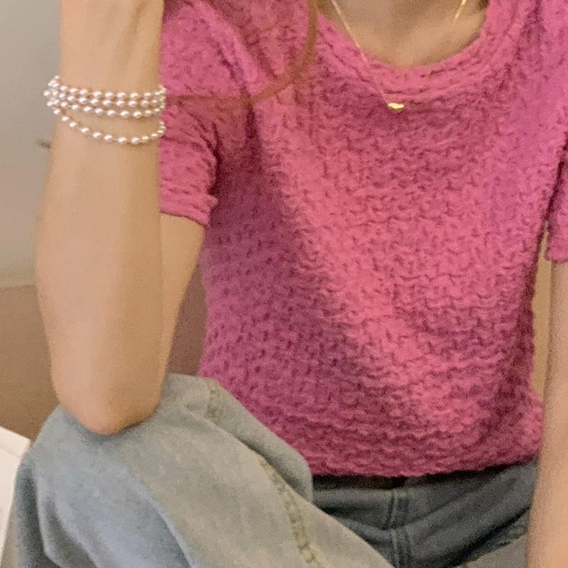 QADCOL Áo thun ngắn tay màu trơn thời trang Hàn Quốc cho nữ