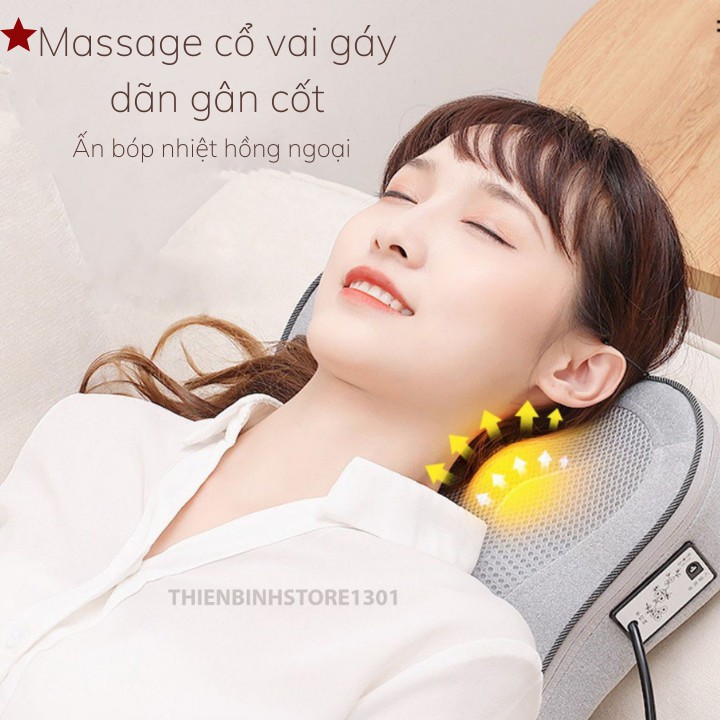 Gối Massage Hồng Ngoại 8 Vòng Bi Kết Hợp Con Lăn Nhào Xoa Bóp Cột Sống,Gối Massage Cổ,Vai,Gáy Cao Cấp