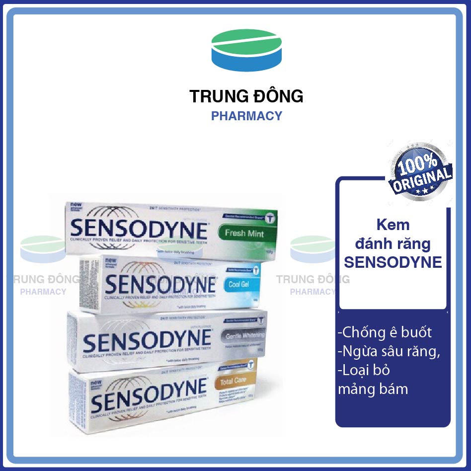 Kem đánh răng SENSODYNE, chải chống ê buốt ngừa sâu, loại bỏ mảng bám, bảo vệ cho răng nhạy cảm - Trung Đông Pharmacy