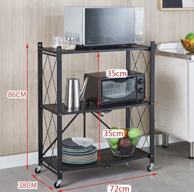 Kệ để đồ trong bếp gấp gọn 3 tầng có bánh xe để tiện ích SƠN TĨNH ĐIỆN CAO CẤP