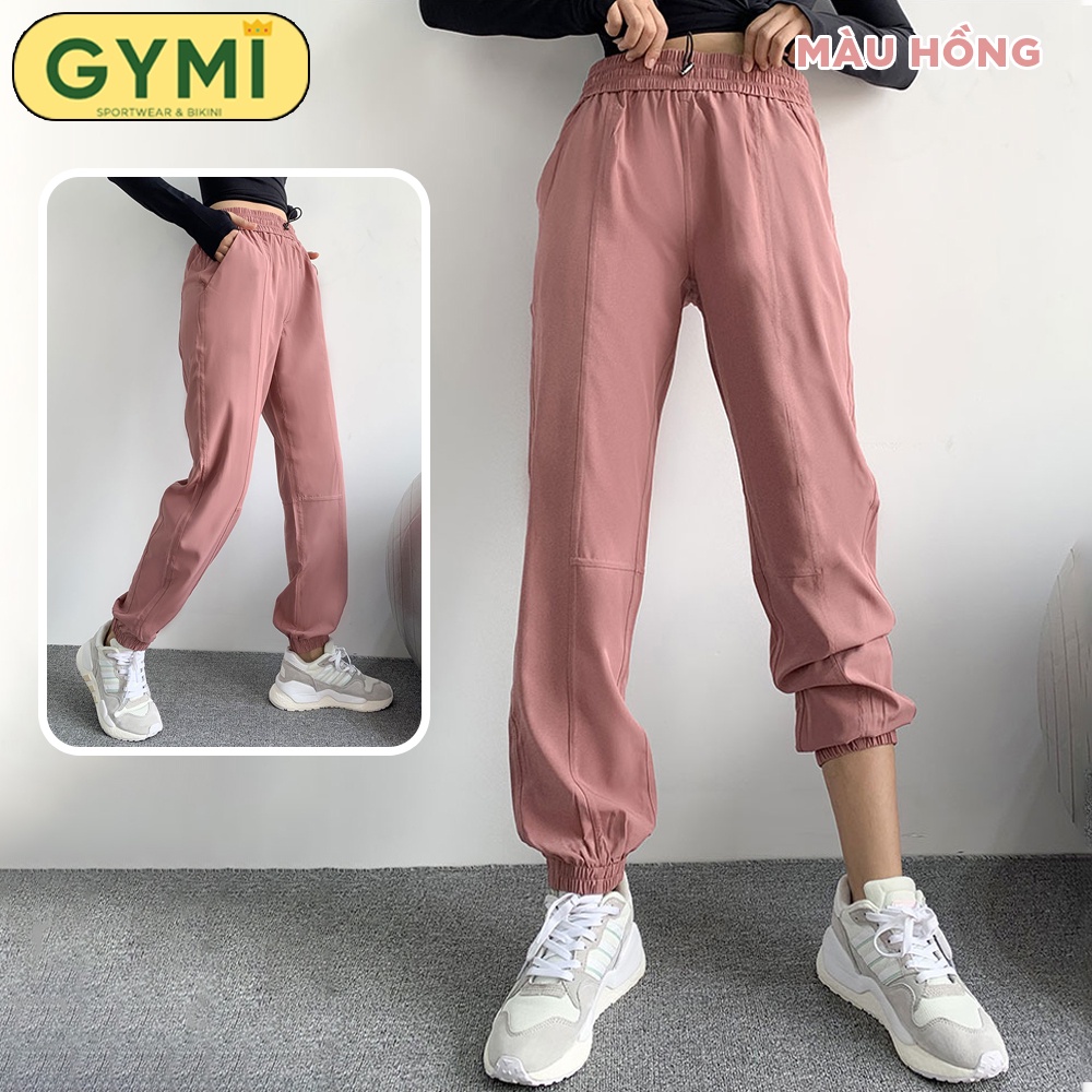 Quần jogger tập gym yoga nữ GYMI QJ06 dáng rộng thể thao chất gió giấy mỏng mịn mát thoáng khí rumba