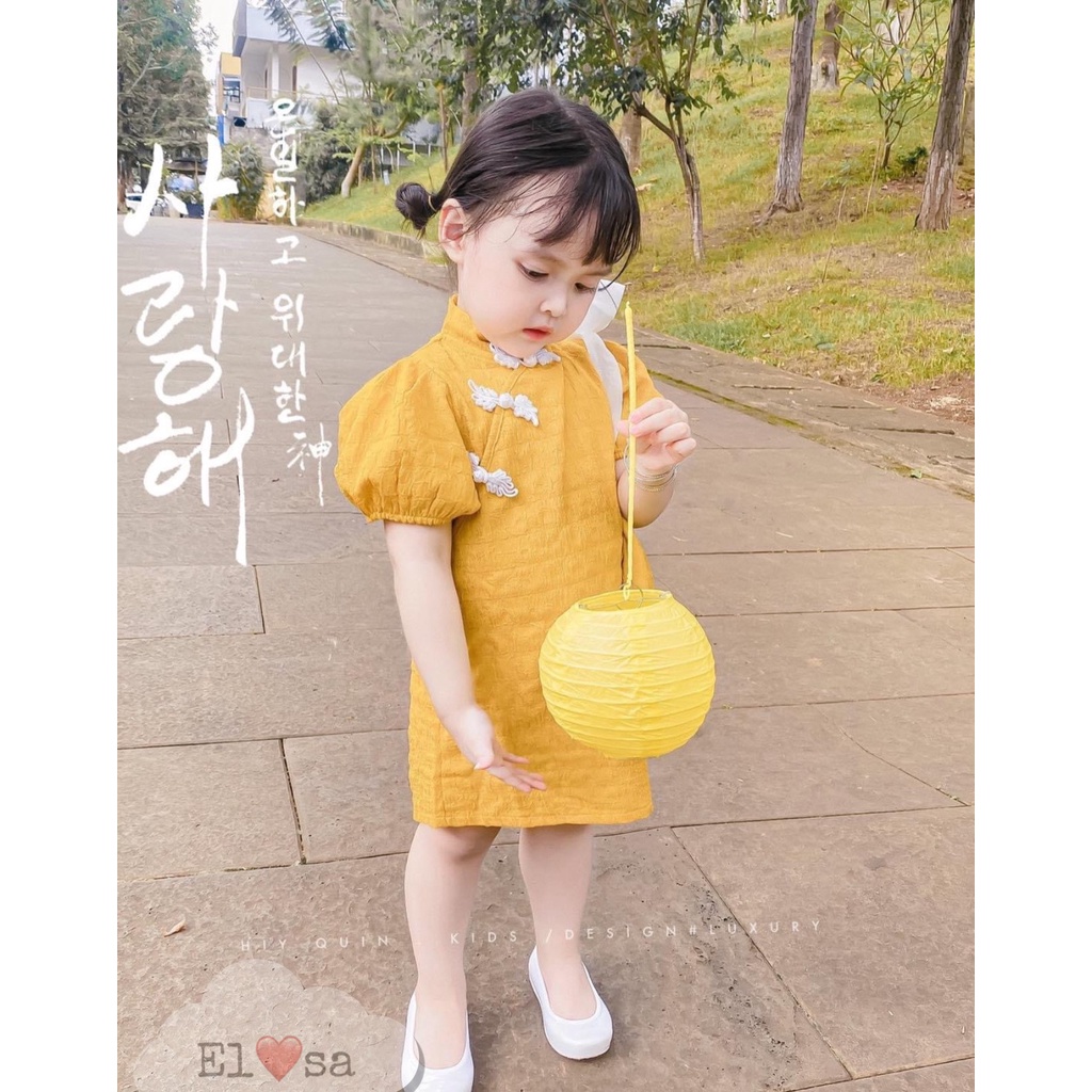 Áo sườn xám cho bé gái kèm túi đeo chéo 2 mầu vàng và hồng 8-30kg XHN1055