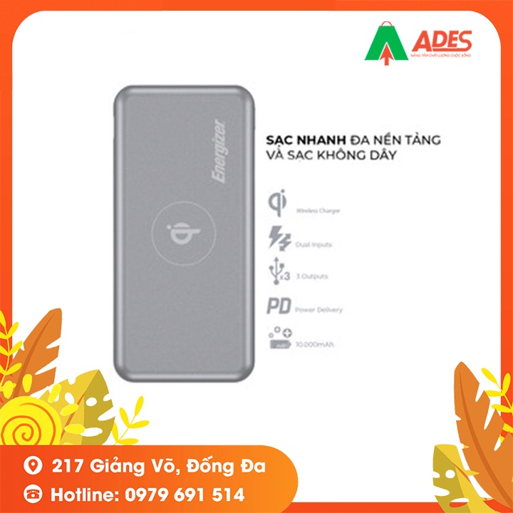 Sạc dự phòng Energizer QE10007PQGY 10,000mAh - tích hợp sạc nhanh đa nền tảng, sạc không dây 10W chuẩn Qi, PD 18W