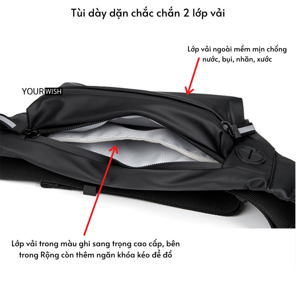 Túi Đeo Chéo Nam Nữ Unisex Thời Trang Chống Nước Vải Đen Túi Bao Tử Trượt Nước Đeo Hông Lưng Bụng Basic | BigBuy360 - bigbuy360.vn