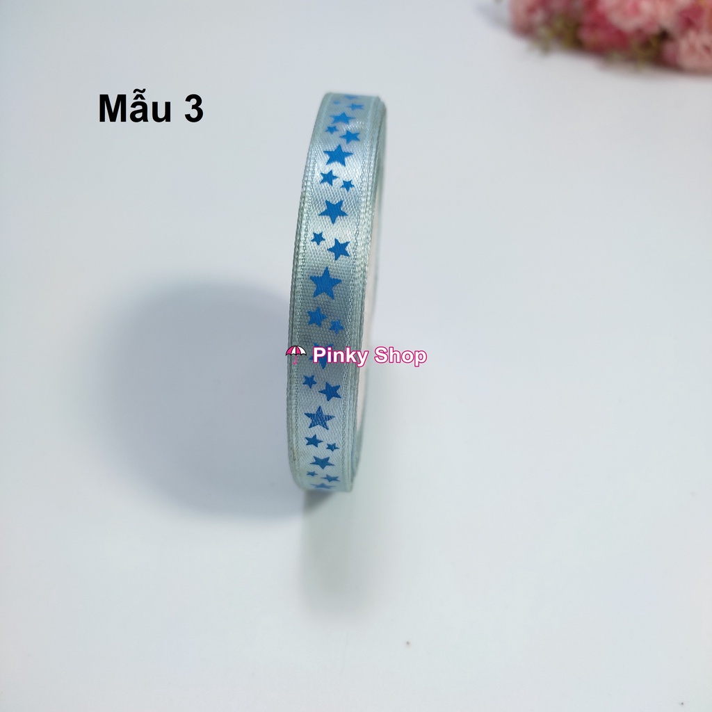 [Giá rẻ] Ruy băng lụa vải họa tiết ngôi sao 1cm dùng may đồ làm phụ kiện handmade Pinky Shop mã RBNS-1CM