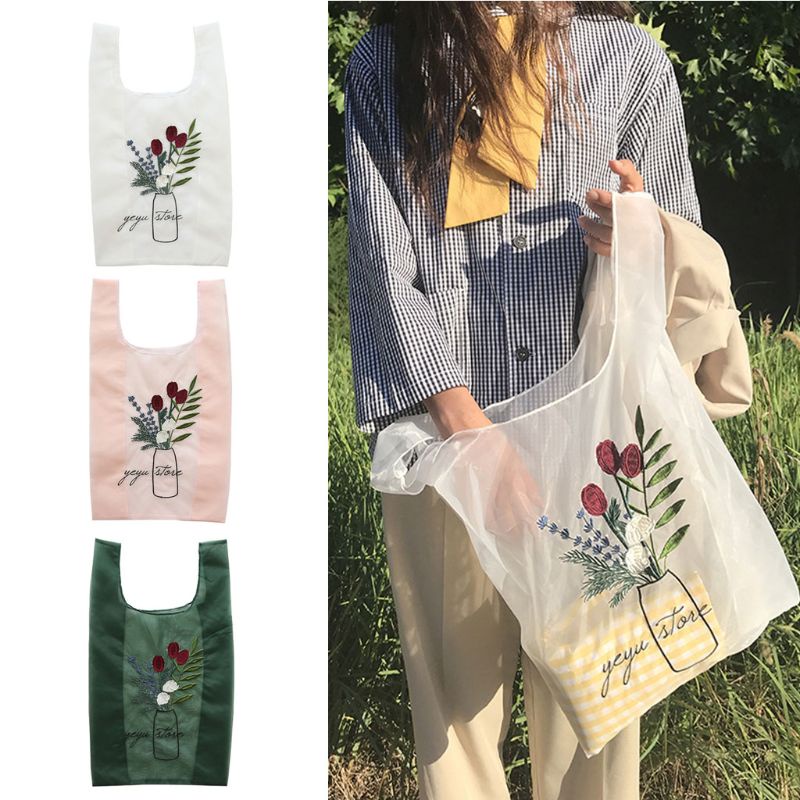 Túi Xách Tay Trong Suốt Thêu Hoa 3 Màu Chất Lượng Cao