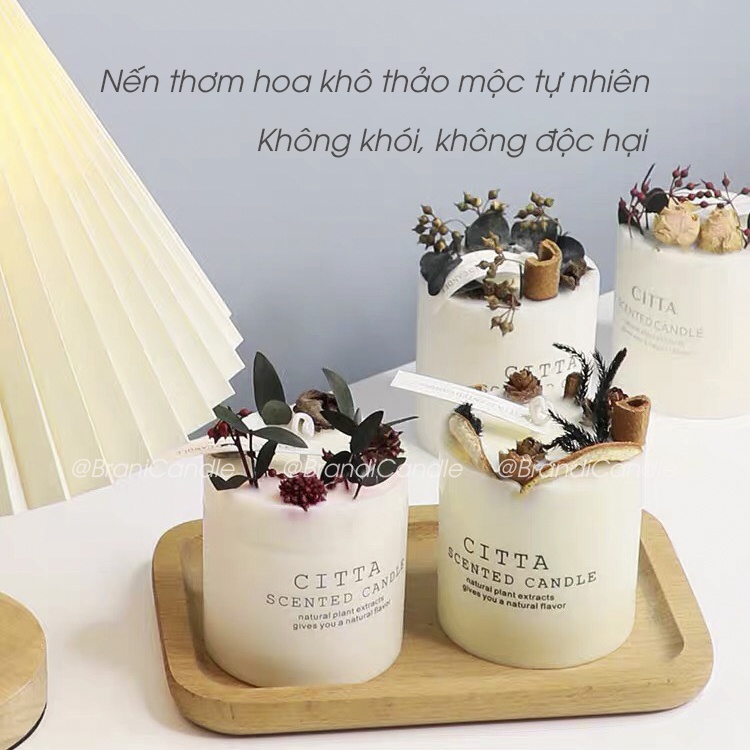 [Tặng kèm đế gỗ] Nến Thơm Handmade Citta Hương Thơm Bốn Mùa Hoa Khô Tự Nhiên Trang Trí Nhà Cửa