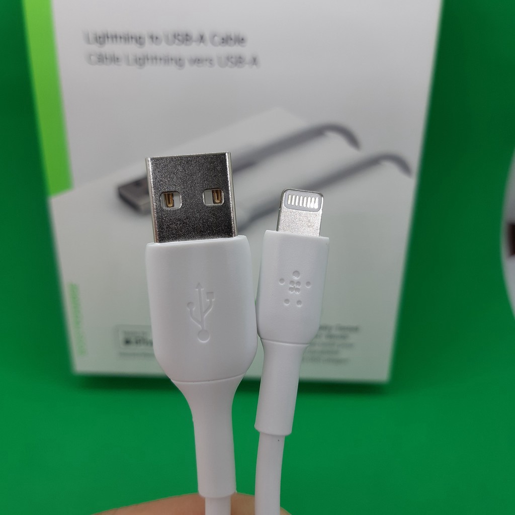 Cáp Sạc Nhanh IPHONE USB - Lightning BELKIN Chính Hãng Của Mỹ, Dài 1m, Màu Trắng, Độ Bền Cao, Bảo Hành 12 Tháng