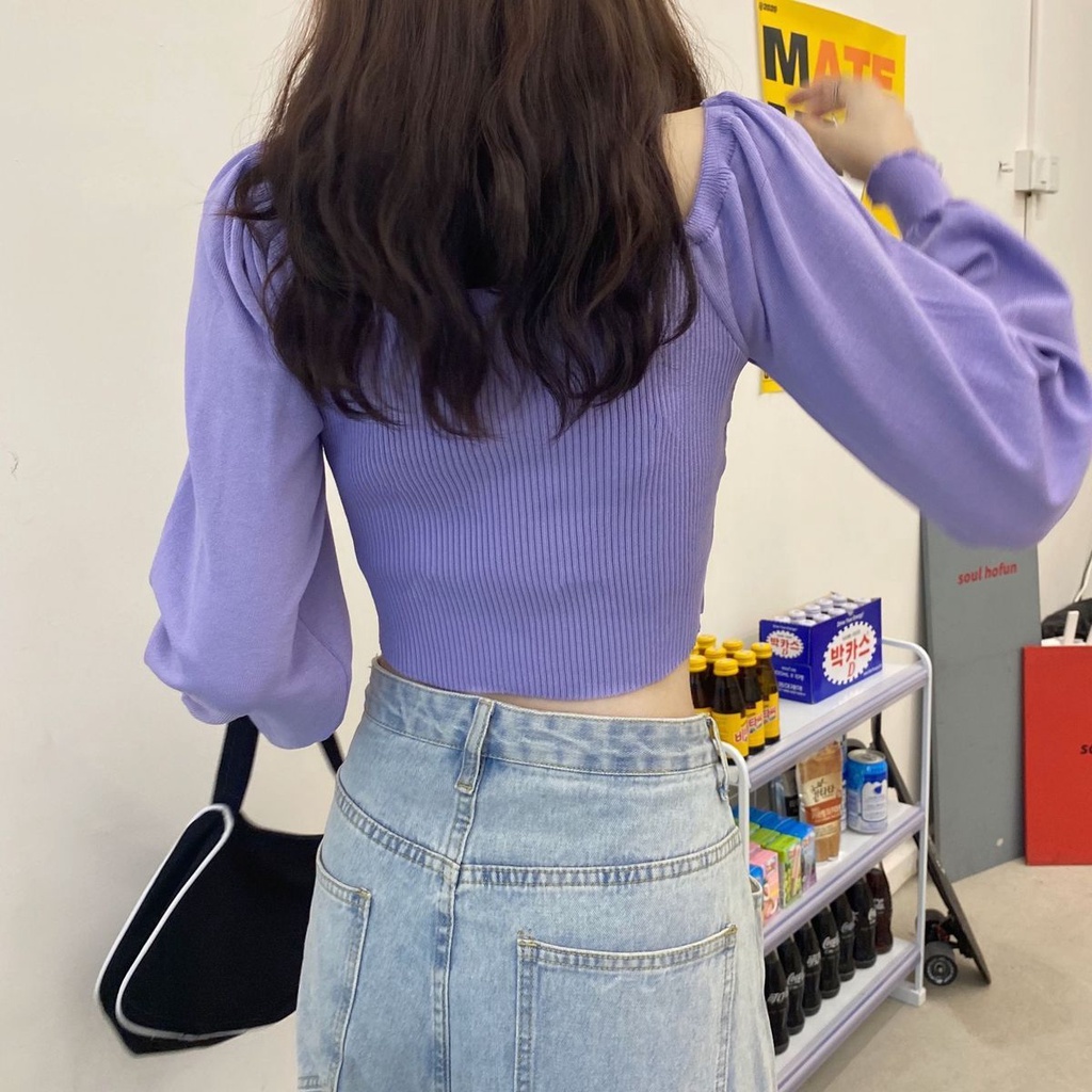 Áo Cardigan Dệt Kim Tay Dài Trễ Vai Màu Đen Phong Cách Retro Dành Cho Nữ