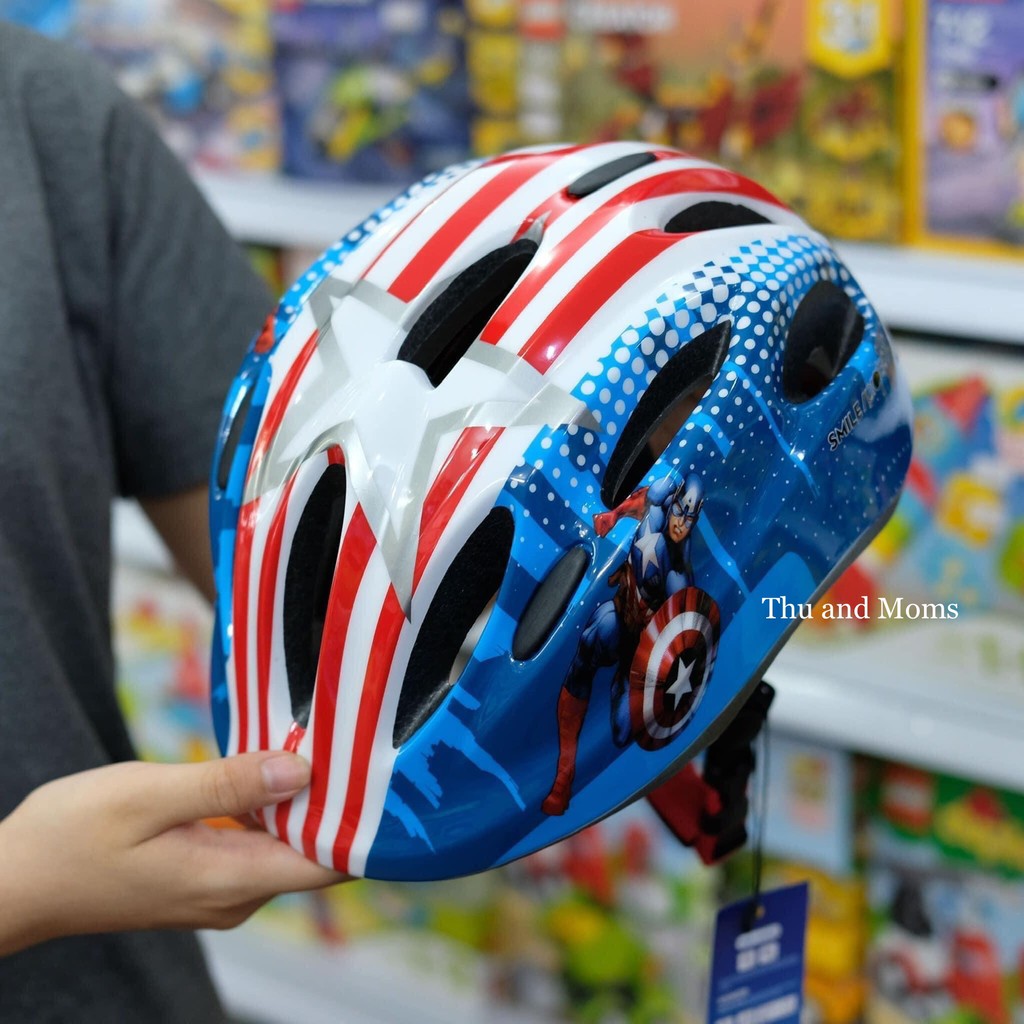 Protec Mũ bảo hiểm Xe đạp siêu nhẹ hình Captain America dành cho trẻ em - mũ bảo hiểm cho bé