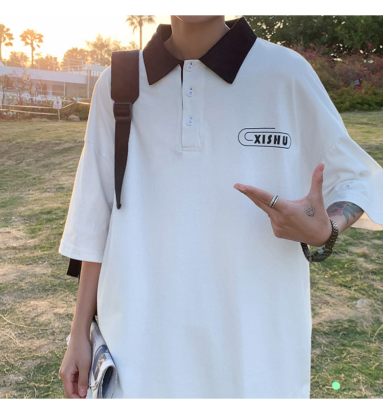 Áo thun Polo tay ngắn dáng rộng màu sắc đơn giản phong cách Hàn Quốc thời trang mùa hè cho nam | BigBuy360 - bigbuy360.vn