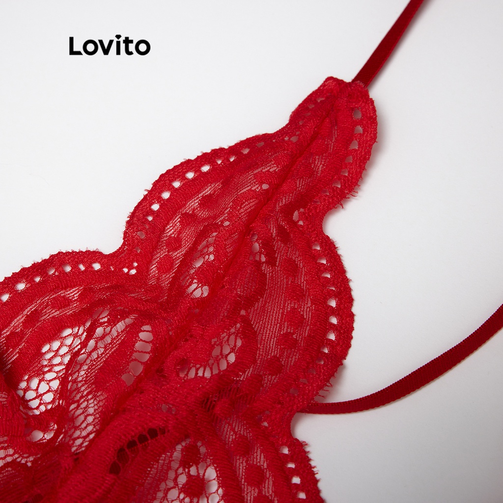 Lovito Bộ quần áo ren cổ chữ V gợi cảm L12058 | BigBuy360 - bigbuy360.vn