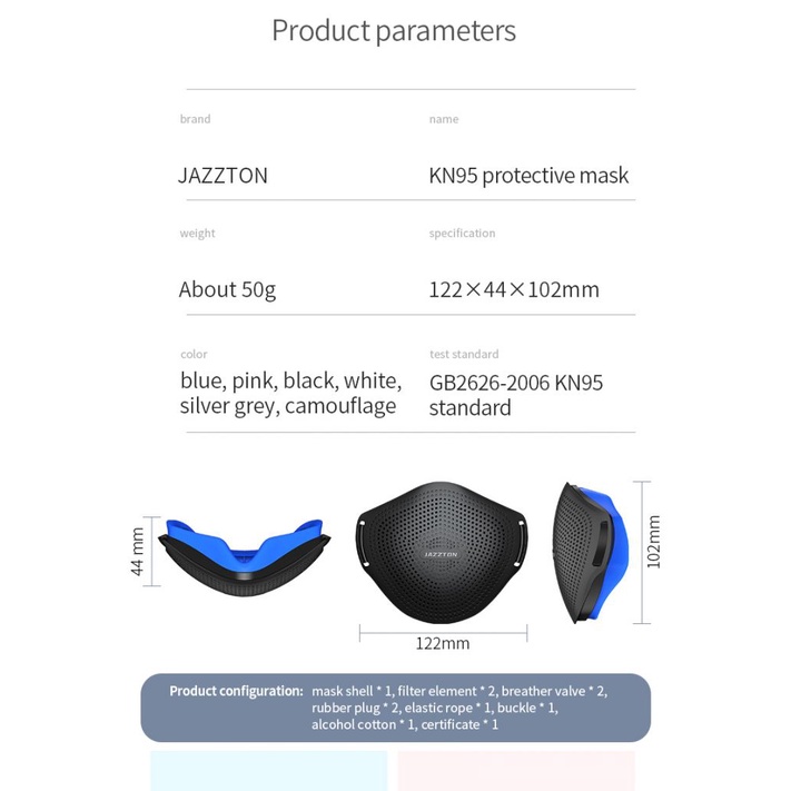 Khẩu trang carbon hoạt tính có van thở chống bụi bằng silicone KN95