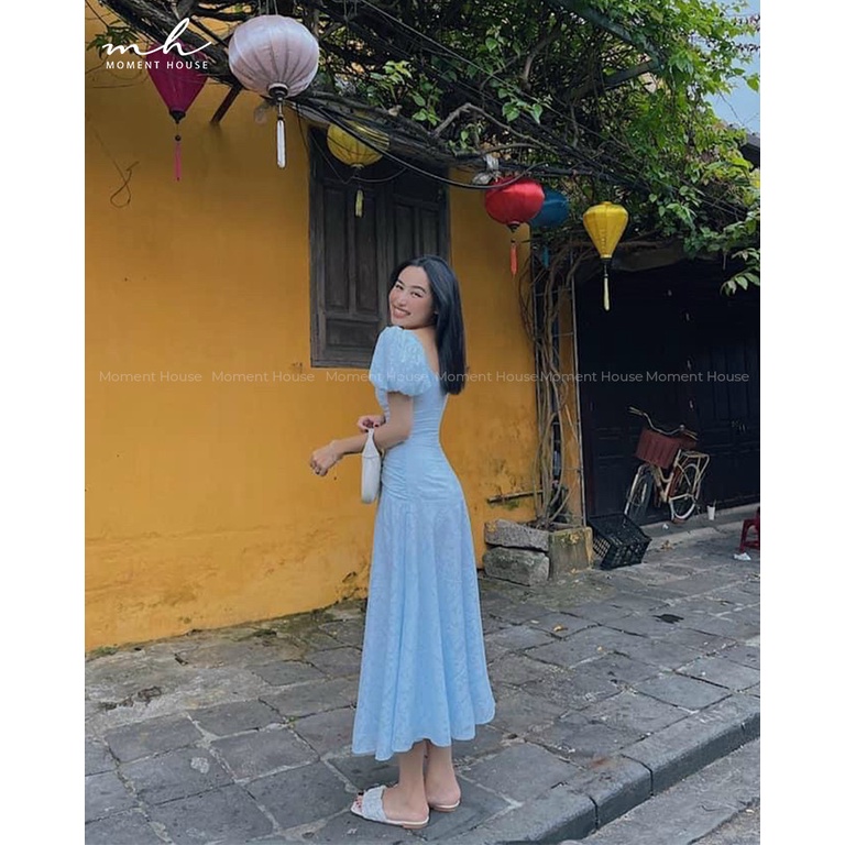 MILA DRESS - đầm xanh dương có tay dáng dài, hàng thiết kế cao cấp, lên form cực chuẩn