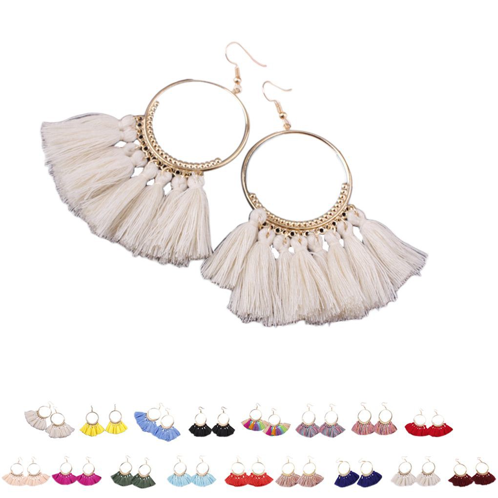 Đôi bông tai dài tua rua phong cách Bohemia cho nữ