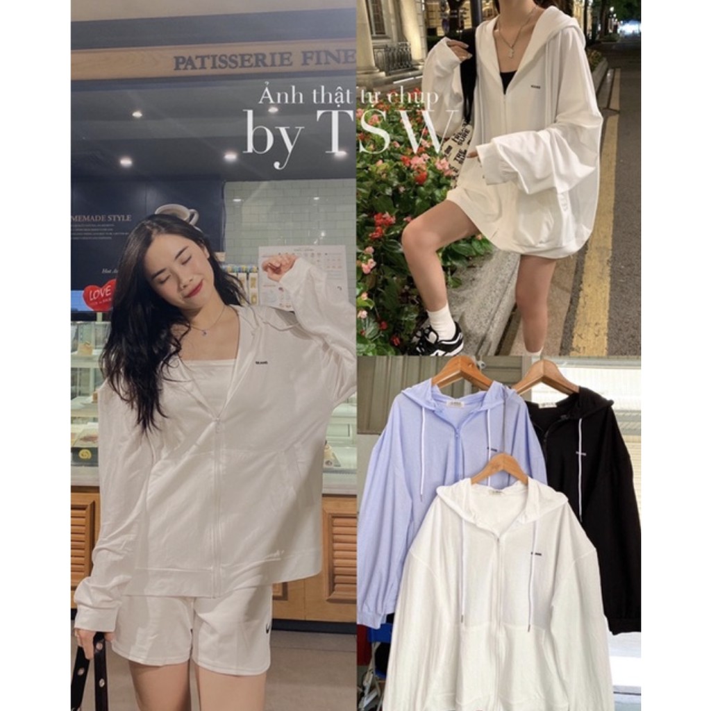 Áo khoác nỉ mỏng chất cotton khô/ Áo khoác hoodie có mũ khóa zip một lớp