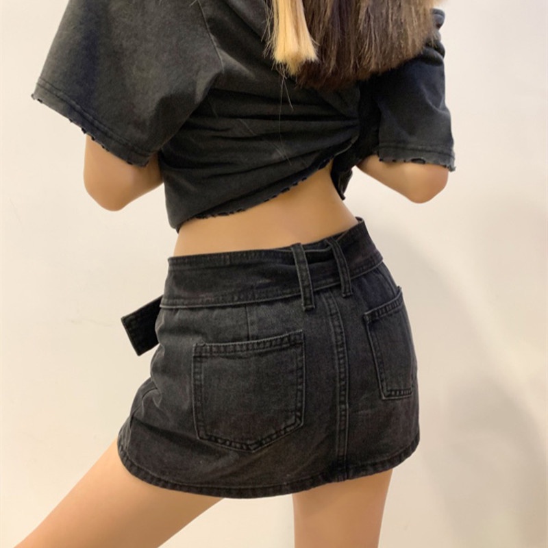 Chân váy kiêm quần short chất liệu jean dáng chữ A lưng thấp thời trang