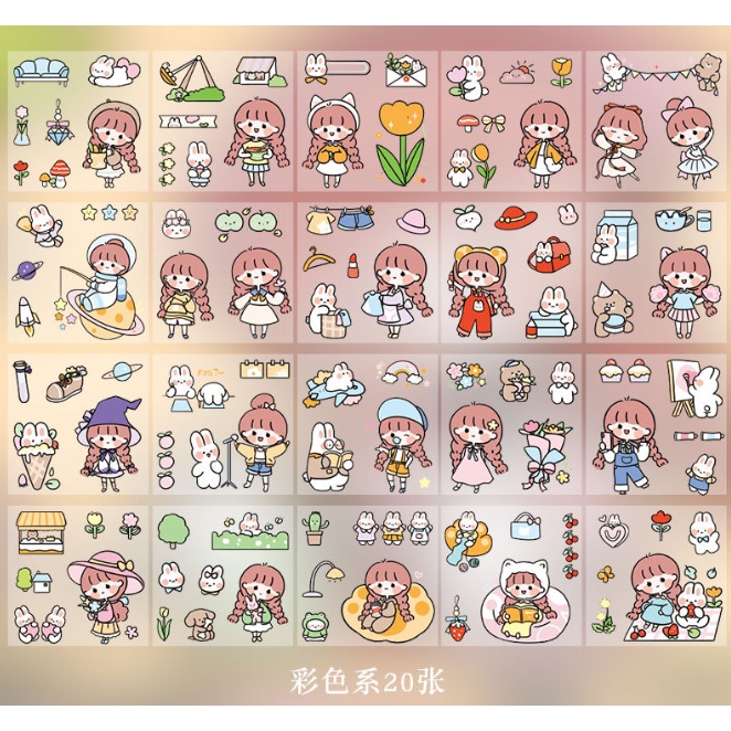 Set 20 Tấm Sticker Hoạt Hình Dán Trang Trí Sổ Tay DIY