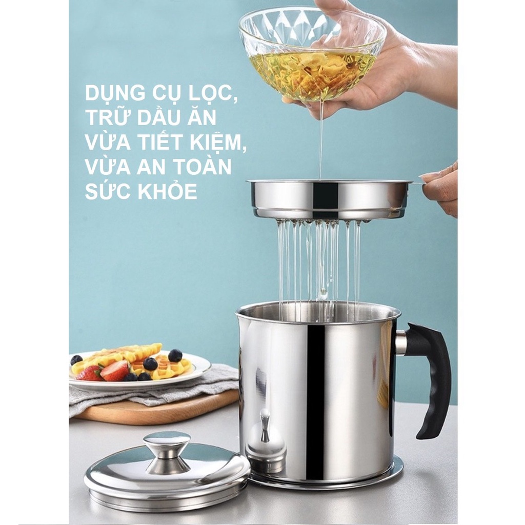 Ca lọc dầu và trữ dầu ăn inox không gỉ tiện lợi cho nhà bếp 1300ml