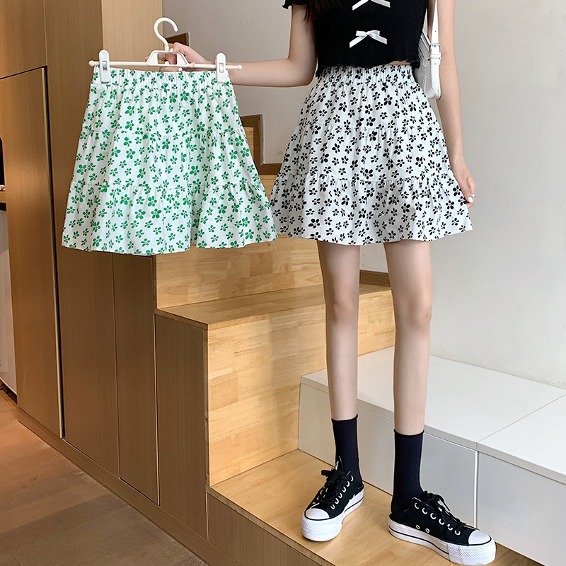 Korean High Waist A-line Short Skirt Ruffle Floral Print Skirt