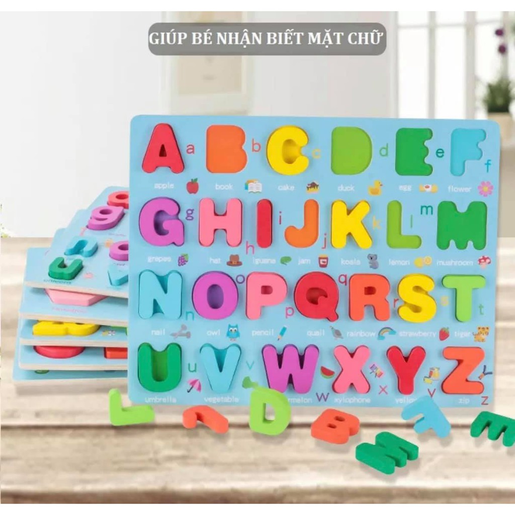 Đồ Chơi Gỗ Bảng Ghép Chữ Cái Tiếng Anh Bảng Ghép Số Nổi Bằng Gỗ Cho Bé