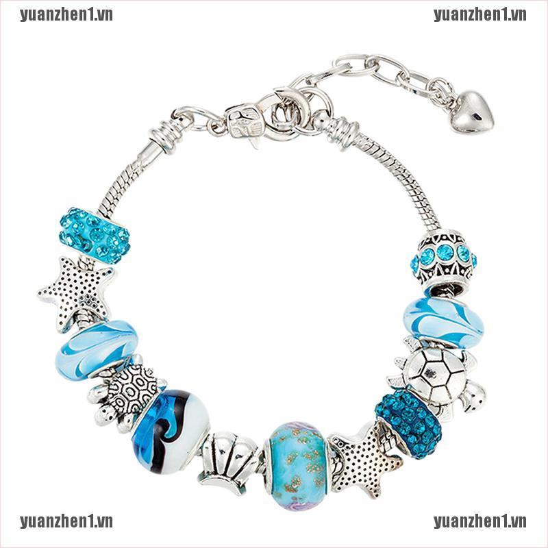 [YUANZHEN1] Vòng Tay Chuỗi Hạt Pha Lê Xanh Dương Vỏ Sò Cho Nữ