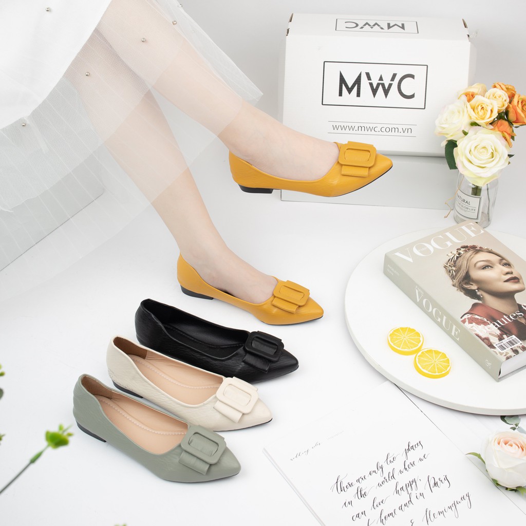 Giày búp bê nữ mũi nhọn chất liệu da cao cấp phối khóa cách điệu phong cách hiện đại nữ tính MWC NUBB- 2179