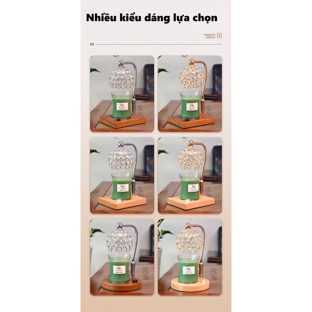 Đèn đốt nến thơm - Pha lê - Chỉnh chiều cao, độ sáng