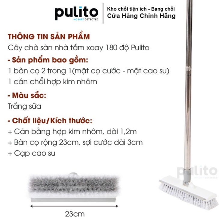 [Mã LIFEHL15K giảm 10% đơn 0Đ] Chổi chà sàn gạt nước Pulito cán dài bàn chải xoay 180 độ tiện lợi CPT-B2 -PulitoVN