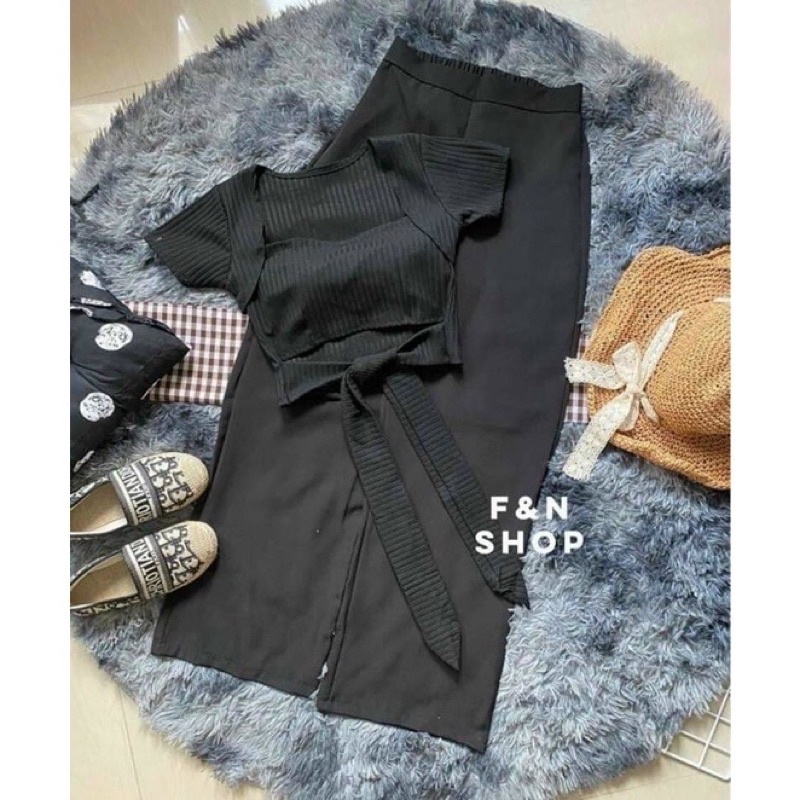 Set quần suông + áo cổ vuông cột nơ trước🔥