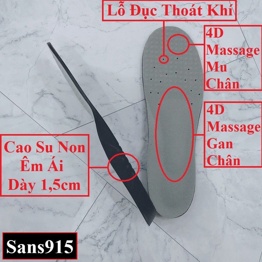 Lót giày thể thao nam nữ Sans915 êm chân 4D chạy bộ đá bóng chống rộng