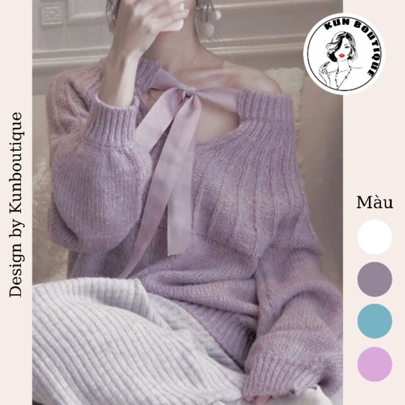 Áo len tiểu thư tay bồng thắt nơ tông màu pastel điệu đà (Ms A47)