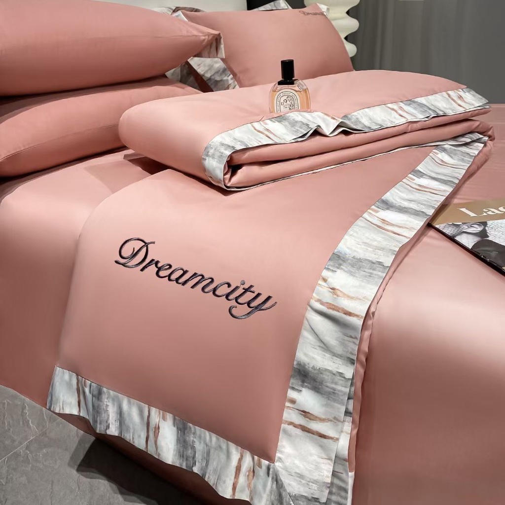 SALE SỐC - Bộ chăn ga DREAMCITY Lụa trần chăn cao cấp viền Mờ