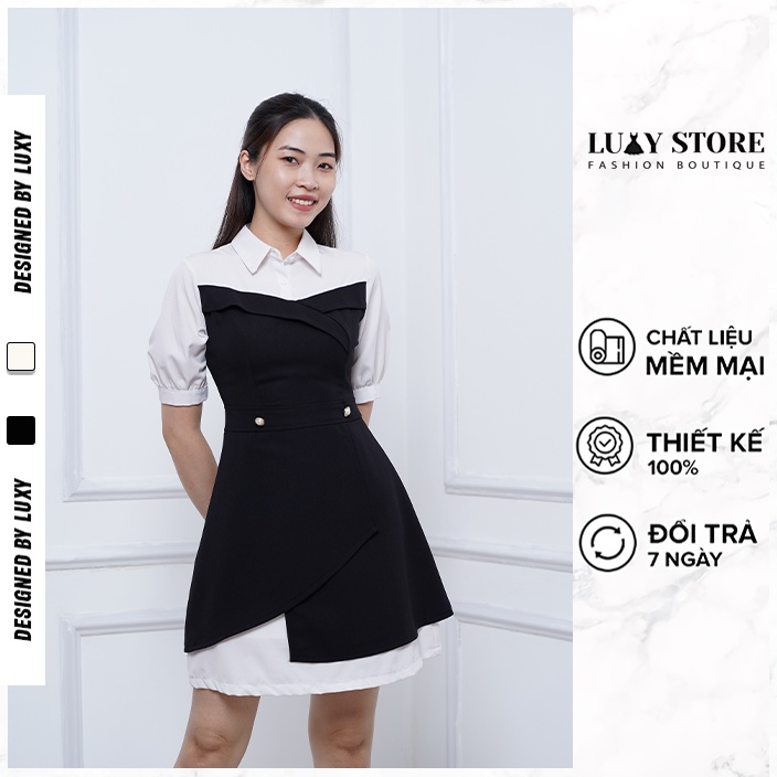 Đầm thiết kế cổ sơ mi dáng ôm LUXY V03 đủ size từ 42kg - 65kg