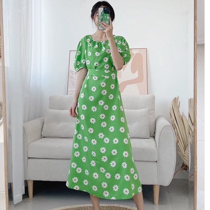 Đầm hoa dáng dài chiết eo nữ tính, tiểu thư | BigBuy360 - bigbuy360.vn