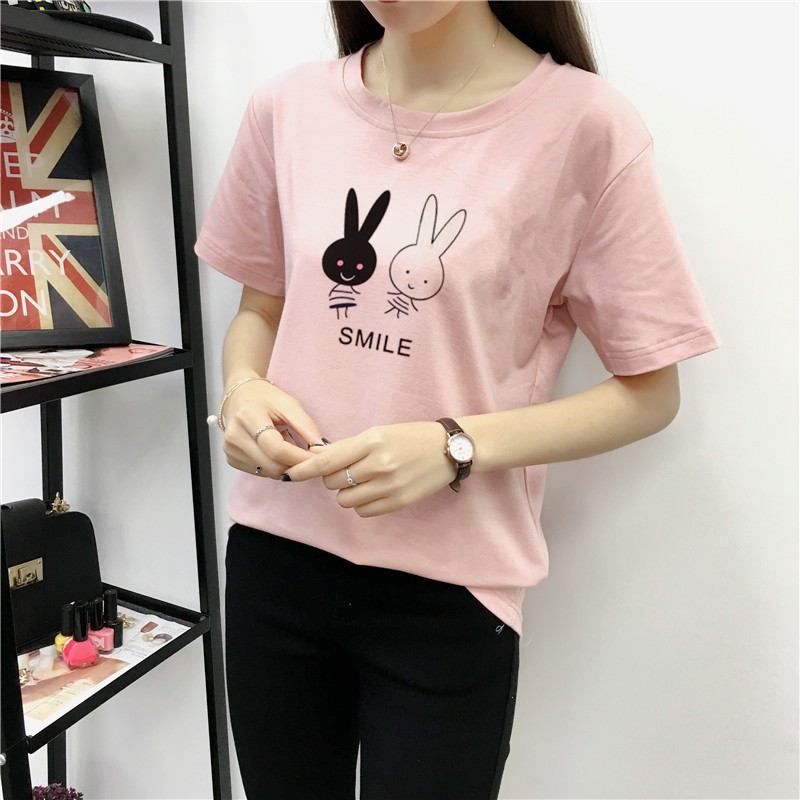 Áo Thun Ngắn Tay Dáng Rộng In Hoạt Hình Đáng Yêu