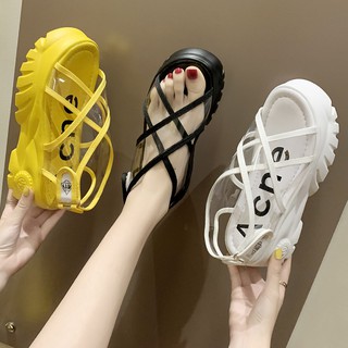 Giày sandal nữ quai trong suốt đế dày bánh xốp cao 6,5 phân ulzzang ( 3 màu )