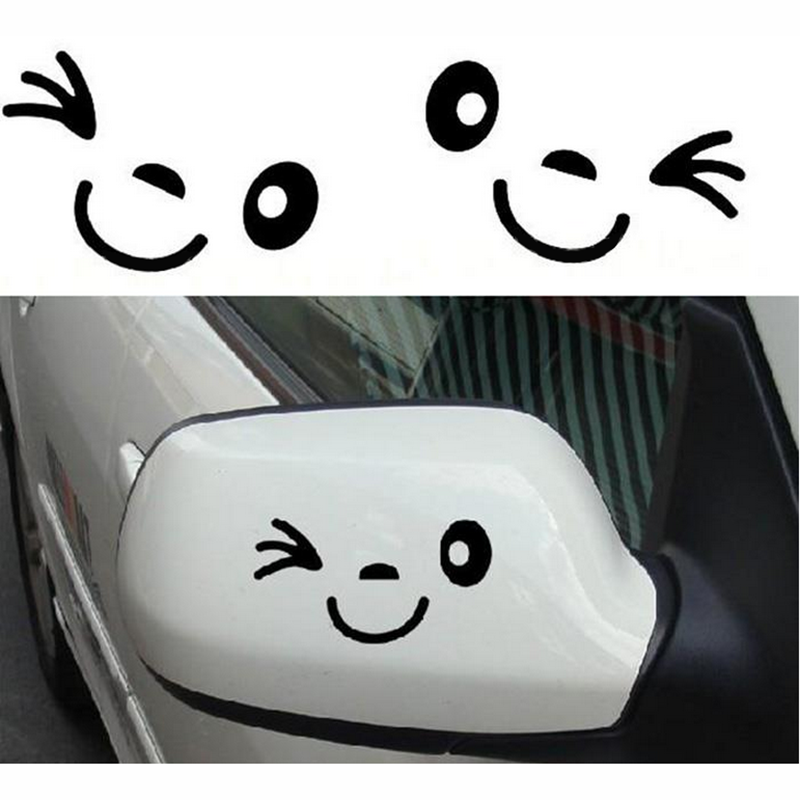 Colorfulswallowfly 2 Pcs Smiling Face Car Body Decor Decals Rearview Mirror Stickers Black CSF