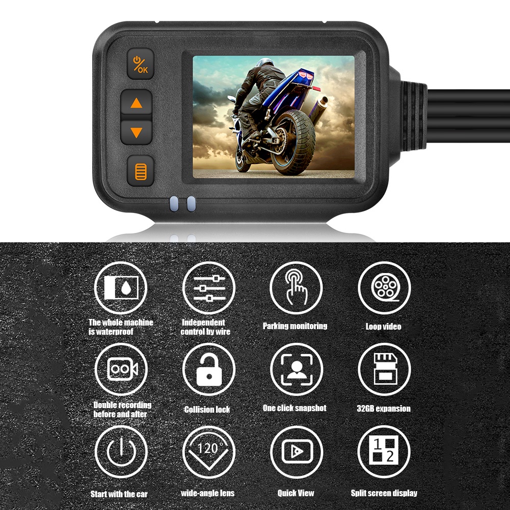 Ekleva camera Ghi Hình Trước Sau Chống Nước 720p hd Cho Xe Mô Tô dvr dash dvr
