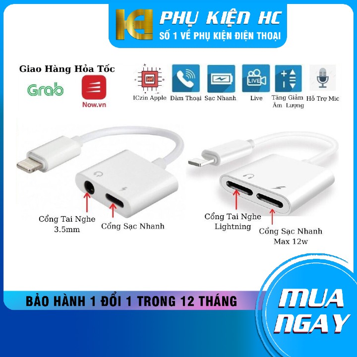 Jack chia cổng iPhone có MIC [Bảo hành 12 THÁNG] Giắc chuyển đổi lightning vừa sạc vừa nghe nhạc  cho iPhone Phụ kiện HC