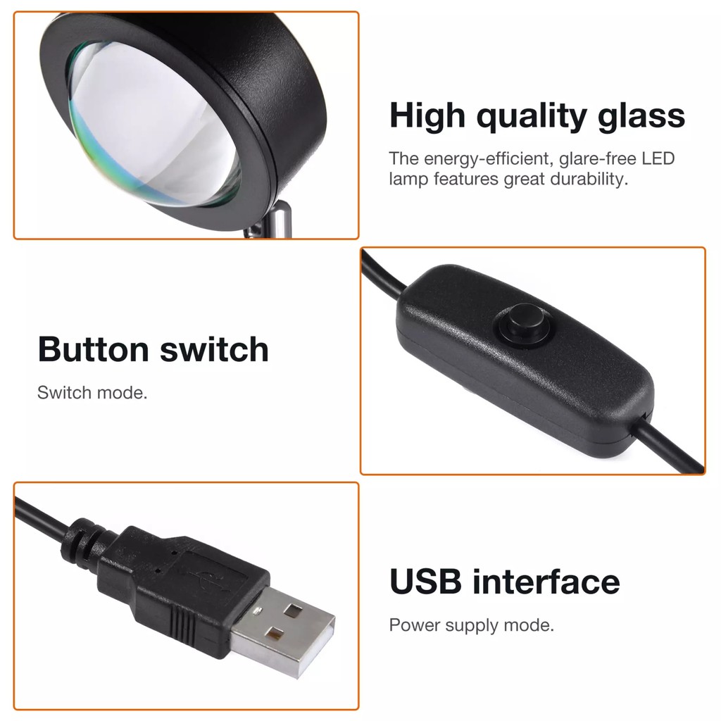 LED Chiếu Đèn, Chiếu Sáng Trong Nhà Đèn Chiếu Hoàng Hôn Cầu Vồng Có Nút Nguồn USB Đèn Đúc Xoay 90 ° Áp Dụng Để Chụp Ảnh